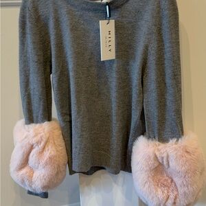 Milly Gray Sweater with Pink Fur Cuffs